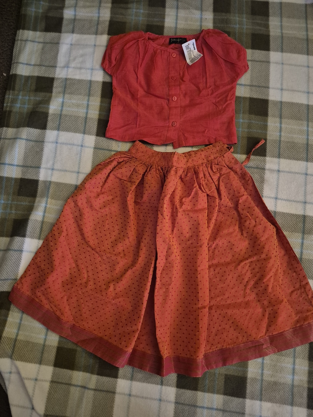 fabindia Red and Orange Girls Matching Set